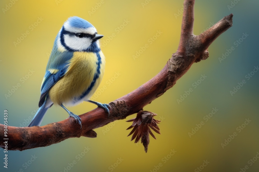 Fototapeta premium Eurasian blue tit bird at tree branch