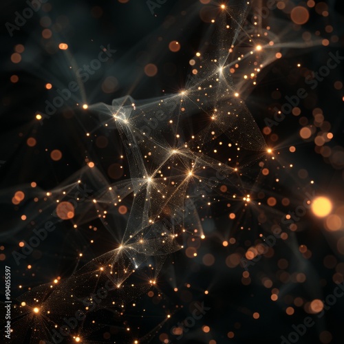 Abstract illustration of glowing particles and lines, creating a mesmerizing connection in a dark background, ideal for digital designs.