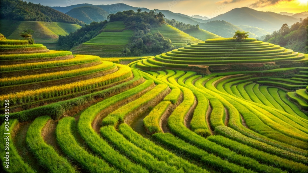 Natural earthy background featuring wavy rows of lush green paddy fields with subtle texture, ideal for wine bottle labels and menu design. Natural earthy background featuring wavy rows of lush green paddy fields with subtle texture, ideal for wine bottle labels and menu design.