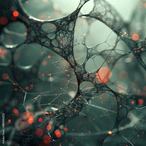 Abstract network structure with intricate patterns and glowing elements, perfect for science and technology themes.