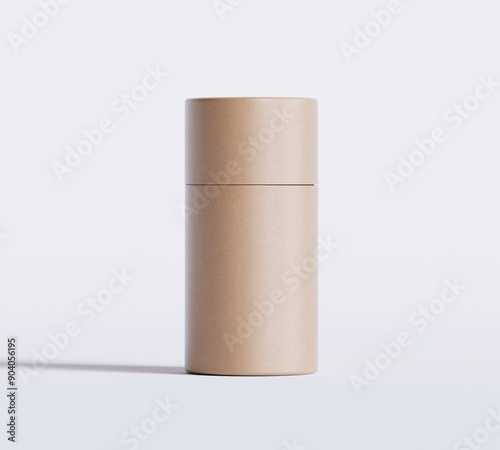 Brown Paper tube package mockups isolated on white background. Blank craft carton circular realistic tube texture. Cylindrical container with cap for product branding 