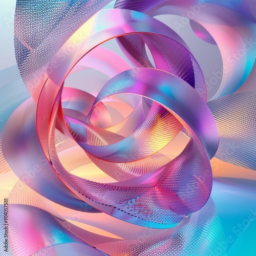 An abstract composition featuring colorful, flowing shapes and intricate patterns that evoke a sense of movement and depth.