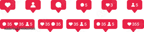 Like, follower and comment set button on transparent background. Social media icons. Мector illustration for web app. Vector EPS 10