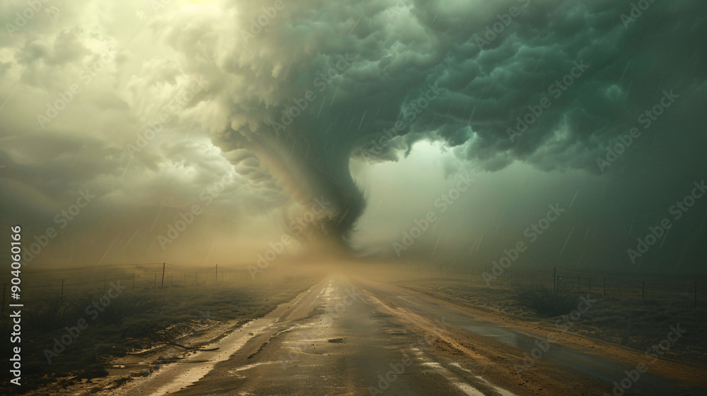 A dramatic and unpredictable storm tornado strikes a rural science field road, portraying the power and danger of natural disasters. A dramatic and unpredictable storm tornado strikes a rural science field road, portraying the power and danger of natural disasters.