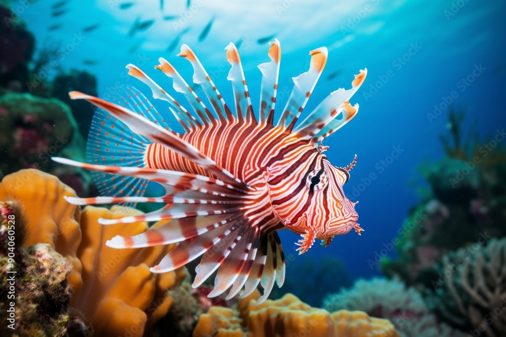lion fish in sea with corals lion fish in sea with corals