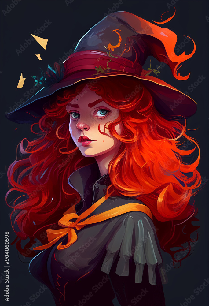 A female witch in a witch's hat, cartoon style. AI Generated A female witch in a witch's hat, cartoon style. AI Generated