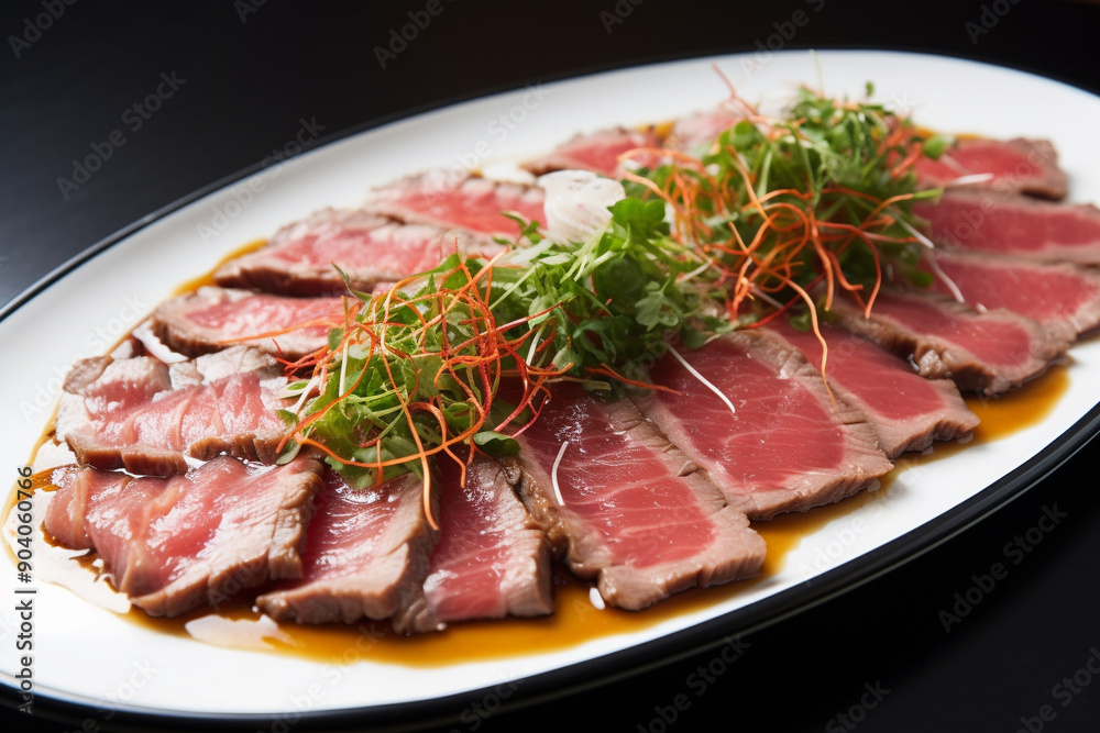 A plate of beef tataki generative AI A plate of beef tataki generative AI