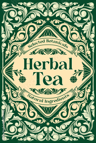 Herbal Tea - ornate vintage decorative label