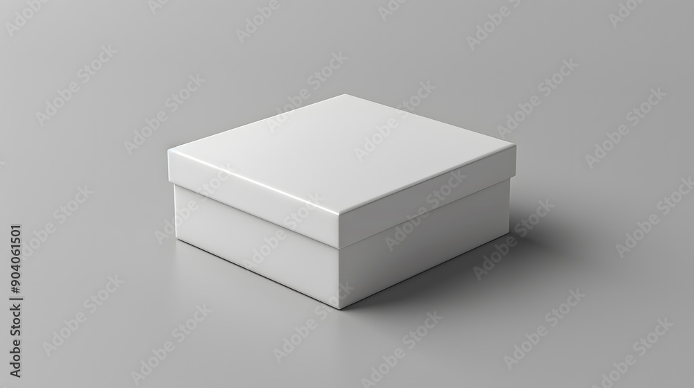Realistic 3D rendering, white square box, closed lid, minimalist design, clean edges, subtle shadow, light gray background, product packaging mockup, studio lighting. Realistic 3D rendering, white square box, closed lid, minimalist design, clean edges, subtle shadow, light gray background, product packaging mockup, studio lighting.