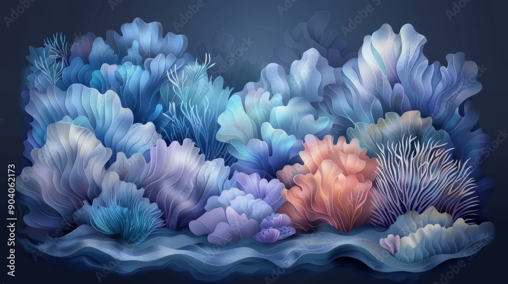 Obraz premium A vibrant underwater scene featuring colorful coral reefs in pastel hues, showcasing the beauty of marine life and ocean diversity.