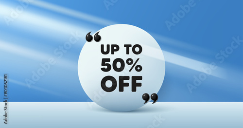 Up to 50 percent off sale. Circle frame, product stage background. Discount offer price sign. Special offer symbol. Save 50 percentages. Discount tag round frame message. Vector