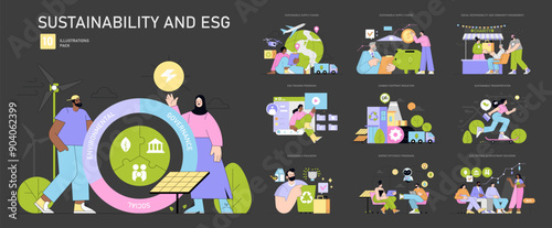 Sustainability and ESG. Flat Vector Illustration