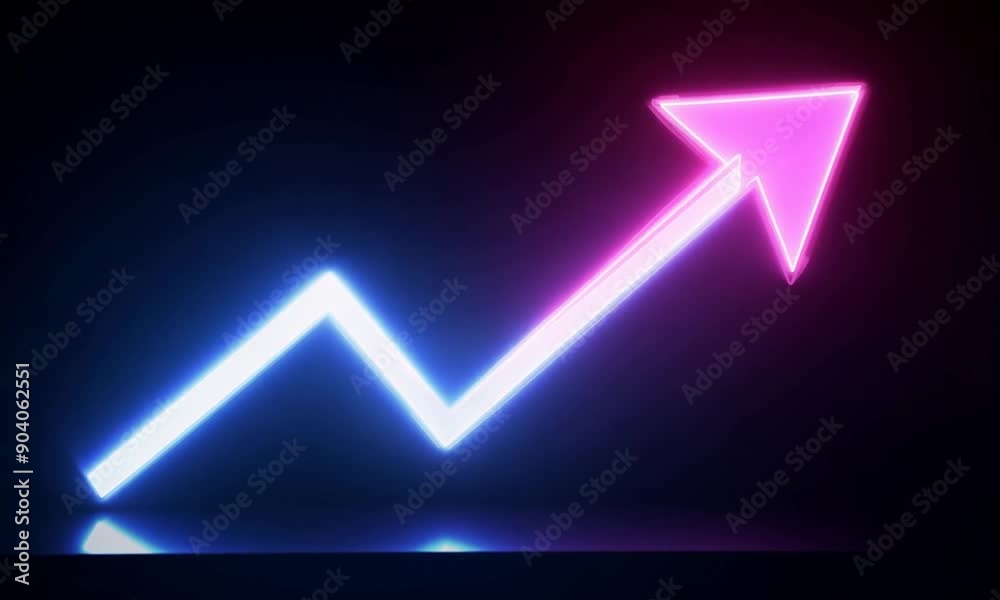 Neon Upward Arrow: A vibrant pink and blue neon arrow pointing upwards, symbolizing growth, progress, and positive momentum. The glowing arrow stands out against a dark backdrop, creating a striking v Neon Upward Arrow: A vibrant pink and blue neon arrow pointing upwards, symbolizing growth, progress, and positive momentum. The glowing arrow stands out against a dark backdrop, creating a striking v