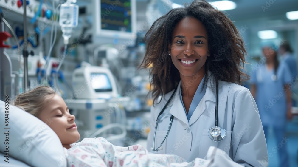 Smiling Black Woman Doctor Young Patient Hospital Compassionate Medical Care Smiling Black Woman Doctor Young Patient Hospital Compassionate Medical Care