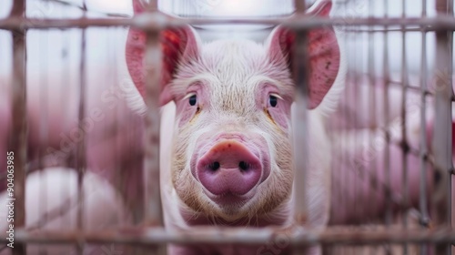 Blurred image Livestock researchers documented pig farms in cages pig behavior in terms of health and epidemic infection