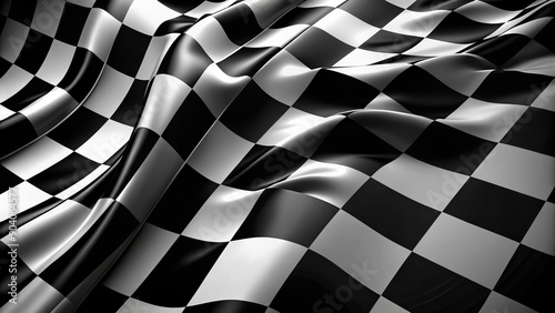 Wallpaper Mural Racing-inspired black and white checkered flag pattern on dark background, wavy distorted abstract design evoking speed and dynamic movement. Torontodigital.ca