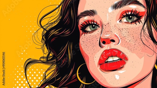 illustration, girl in pop art style, artistic background.