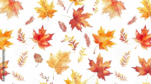 watercolor autumn seamless pattern Fall leave leaf pattern harvest pattern photo