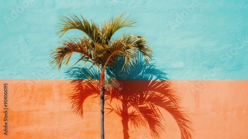 Fashion Canarian minimal tropical location Palm tree and summer shadows Travel aesthetic stylish wallpaper © Lala