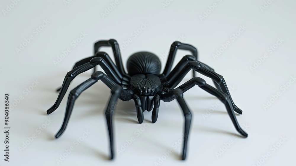Black rubber spider toy isolated on a white background Black spider toy Black rubber spider toy isolated on a white background Black spider toy