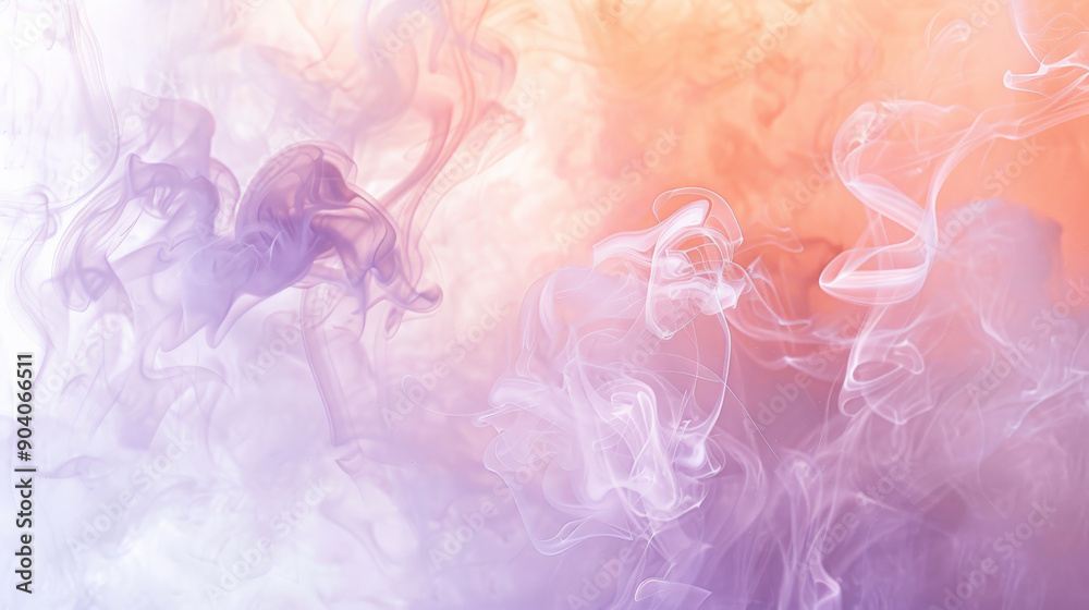 A dreamy background featuring delicate lavender and peach-colored smoke, mingling with light steam, evoking a sense of calm and serenity.