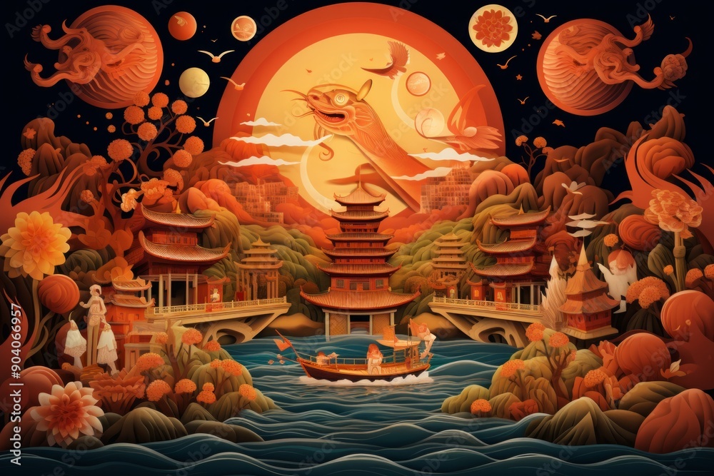 Fototapeta premium greeting card design for mid-autumn festival
