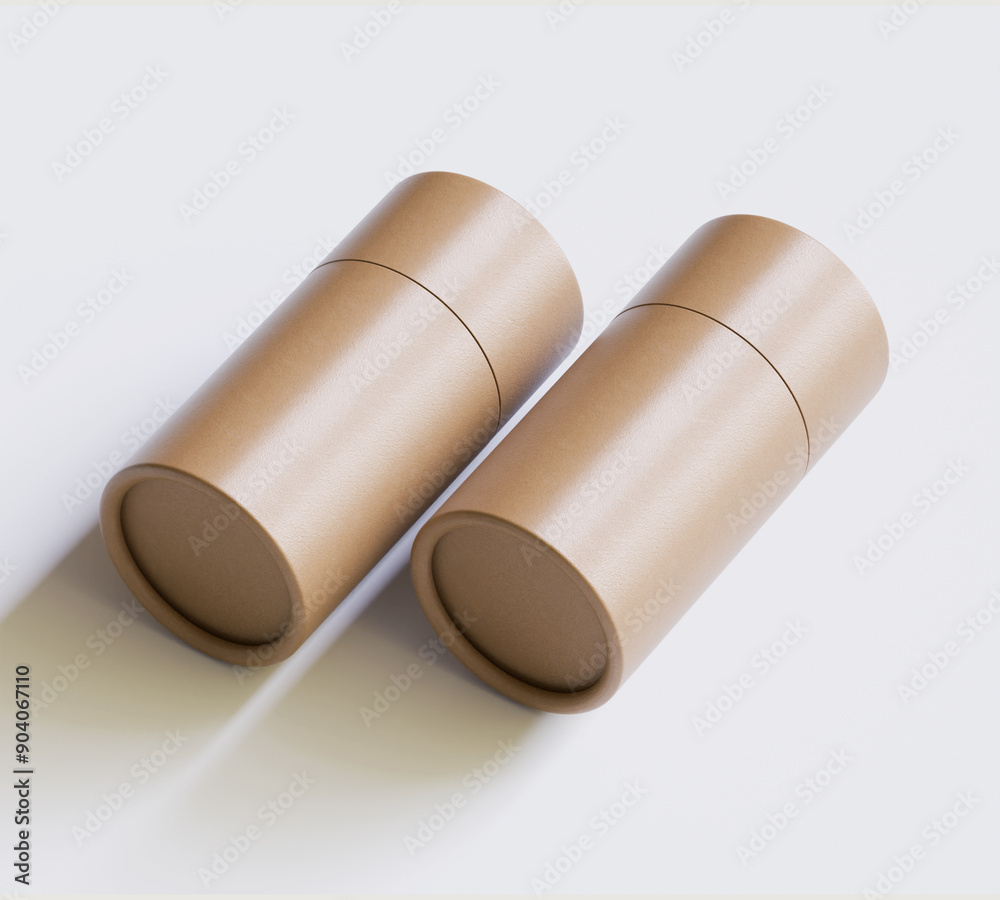 Brown Paper tube package mockups isolated on white background. Blank craft carton circular realistic tube texture. Cylindrical container with cap for product branding Brown Paper tube package mockups isolated on white background. Blank craft carton circular realistic tube texture. Cylindrical container with cap for product branding