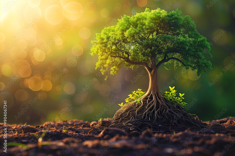 Symbol of Sustainability, Tree with Roots and Leaves, A large healthy ...