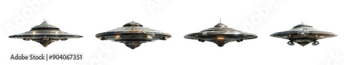 Three Different UFOs isolated against transparent background, PNG