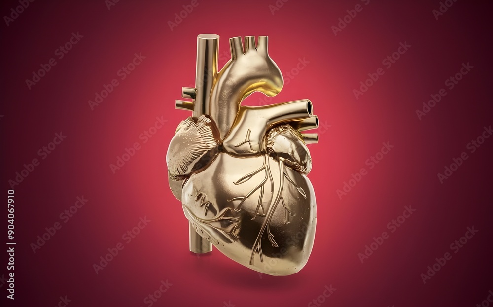 Cardio Gold Anatomical Heart in Gold High-Resolution Medical and Anatomy Concept ...
