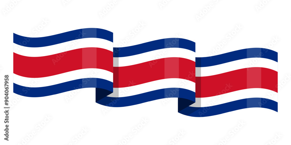 Vector illustration of wavy Costa Rica flag on transparent background