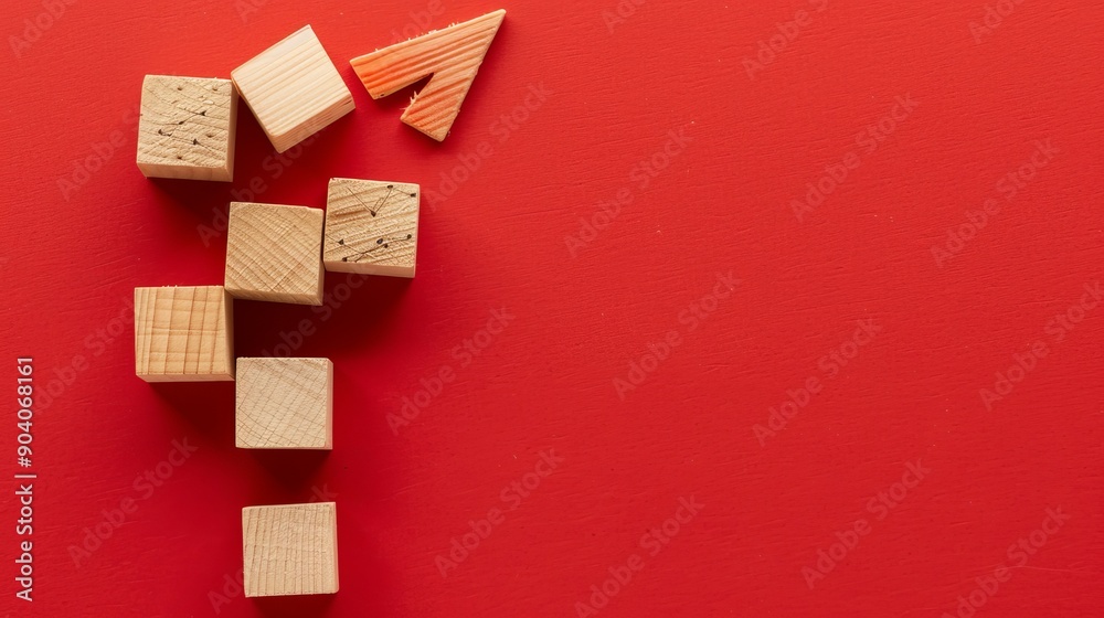 data visualization with wooden blocks and red background , wooden blocks infographic , downward trend graph , red background graph showing downward trend data visualization with wooden blocks and red background , wooden blocks infographic , downward trend graph , red background graph showing downward trend