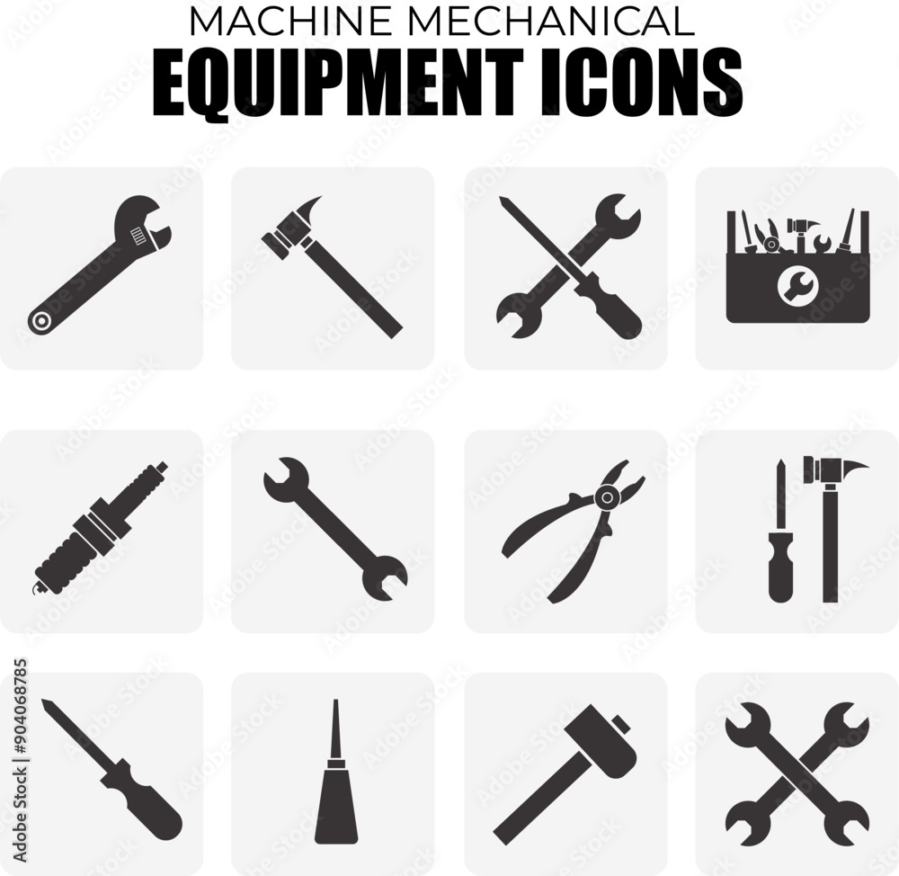 Obraz premium Machine mechanical equipment icons set
