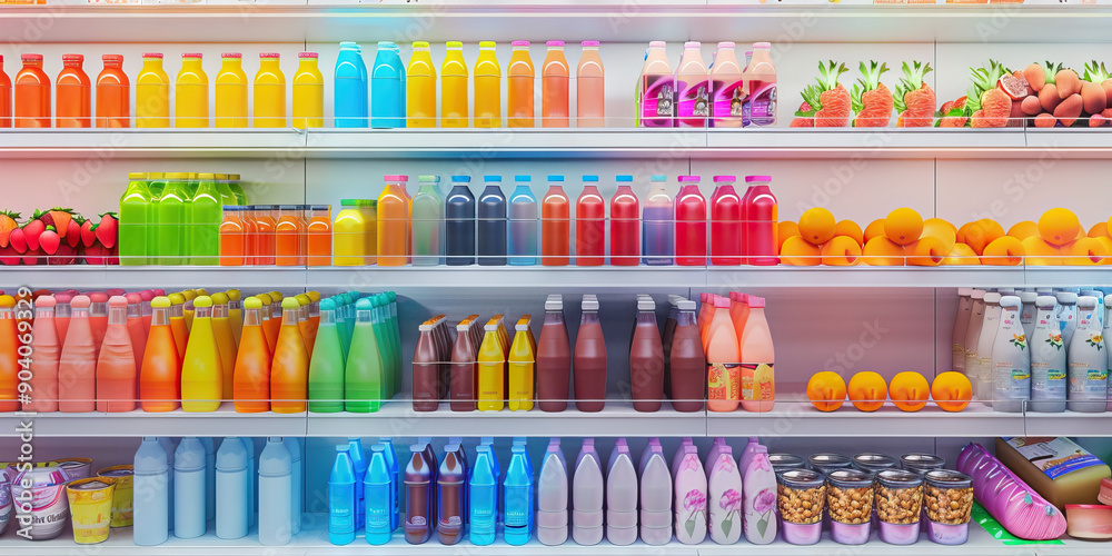 Clean and Organized: A pristine supermarket shelf with various groceries. Clean and Organized: A pristine supermarket shelf with various groceries.