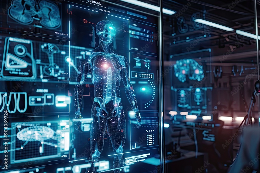futuristic scene of human body scan with digital biometrics futuristic scene of human body scan with digital biometrics