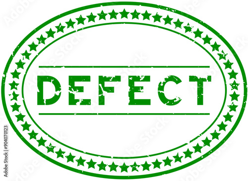 Grunge green defect word oval rubber seal stamp on white background