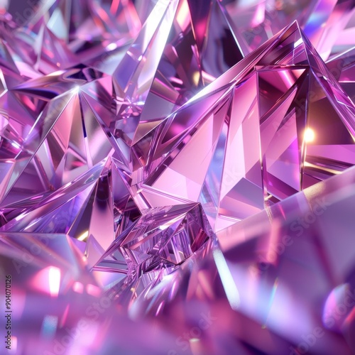 Stunning abstract image of shimmering purple crystals reflecting light, creating a vibrant and mystical atmosphere.