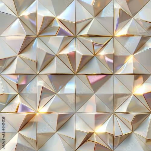 Stylish geometric pattern featuring shiny, reflective triangles, creating a modern and elegant atmosphere for design projects.