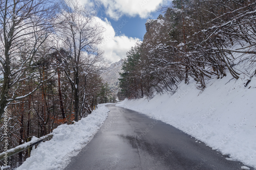 Snowy mountain road in Ligurian Alps, Italy Snowy mountain road in Ligurian Alps, Italy