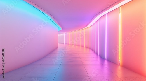 Futuristic Neon Lit Corridor with Vibrant Colors and Smooth Curves in a Modern Architectural Design