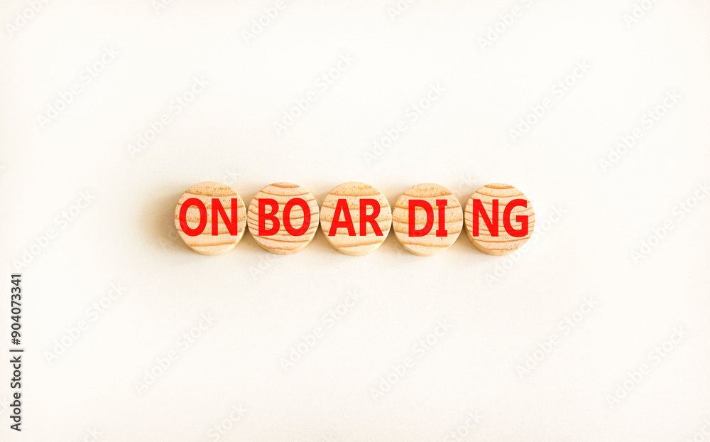 Onboarding success symbol. Concept word Onboarding on wooden circles. Beautiful white background. Business onboarding success concept. Copy space. Onboarding success symbol. Concept word Onboarding on wooden circles. Beautiful white background. Business onboarding success concept. Copy space.