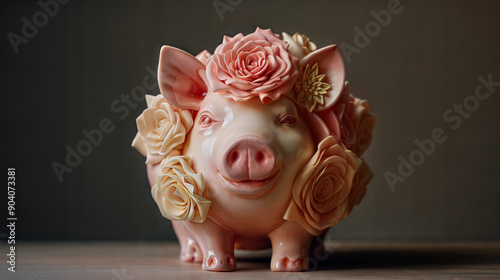 Wallpaper Mural Elegant Ceramic Vintage Piggy Bank Decorated with Intricate Aesthetic Floral Designs for Home Decor Torontodigital.ca