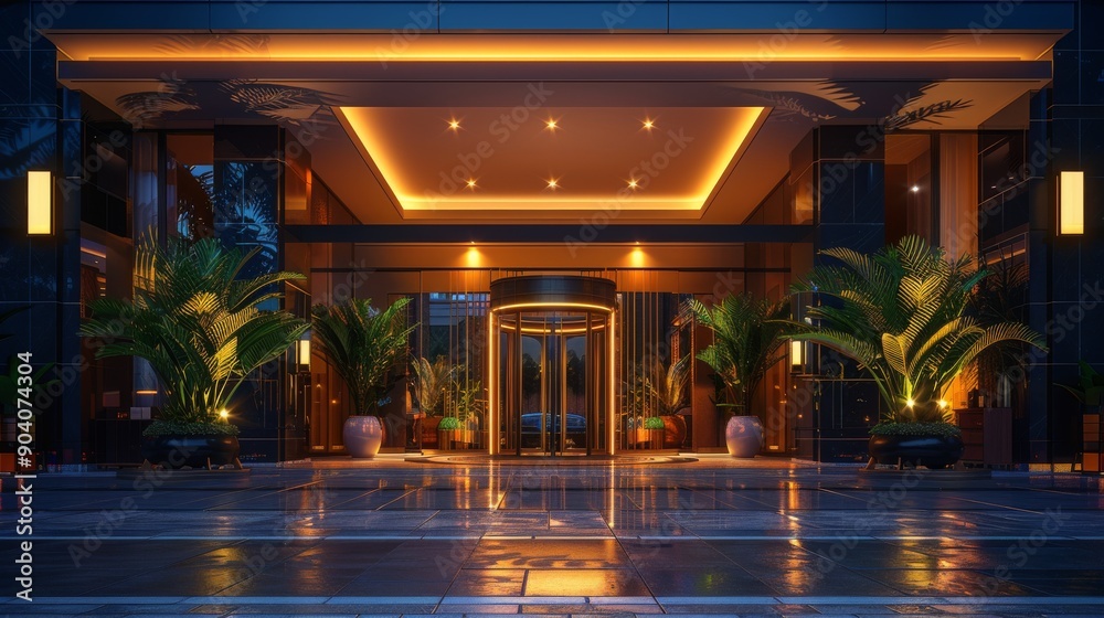 Art Deco Hotel Lobby Night view of a luxury Hotel Entrance