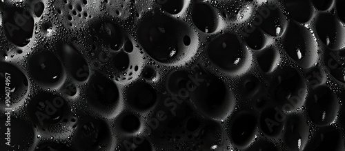 Close up view of a black abstract polystyrene foam background texture suitable as a copy space image