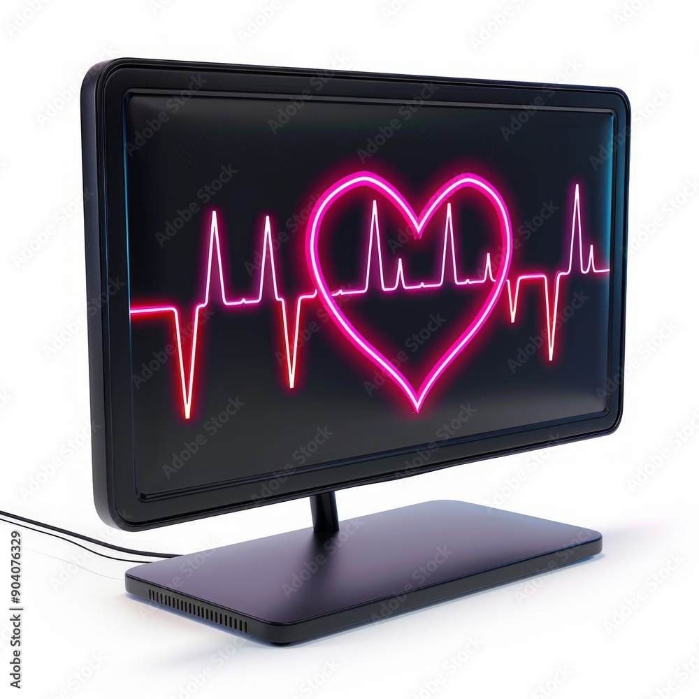 Medium shot of Monitor with heartbeats, isolated on a white background, Medium shot of Monitor with heartbeats, isolated on a white background,