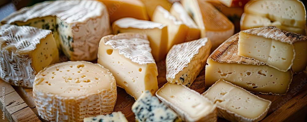 Assorted cheeses on a wooden board, showcasing a variety of textures and flavors, perfect for gourmet food and culinary presentations. Assorted cheeses on a wooden board, showcasing a variety of textures and flavors, perfect for gourmet food and culinary presentations.