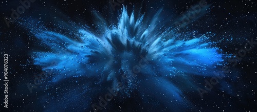 Capture the frozen moment of blue powder burst on a black backdrop creating an abstract white dust cloud design Ideal for a wallpaper or screen saver with copy space image conveying the concept of pl photo