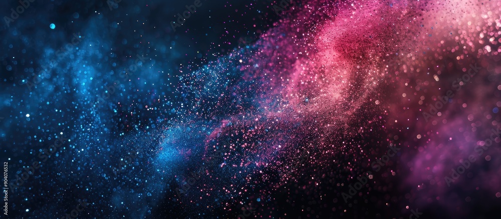 Naklejka premium A burst of colorful powder on a dark backdrop with a freeze frame effect showcasing a vibrant textured glitter explosion in a copy space image