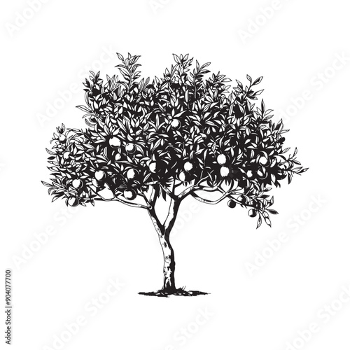 Tree orange, tree grapefruit, tree clementine,  tree mandarin, tree oroblanco, tree sweetie or lime  vector illustration - hand drawn orange - black and white grapefruit isolated on white background