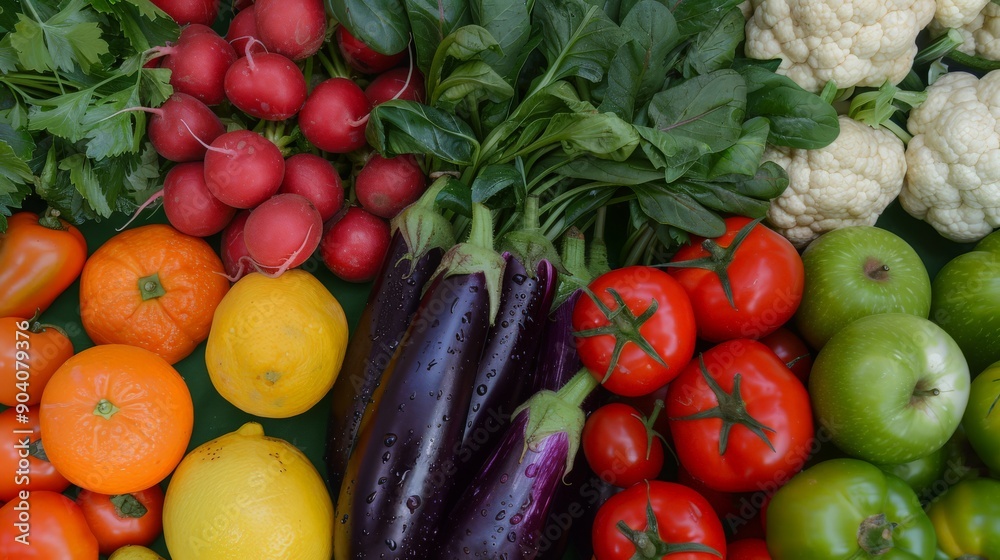 Top view, various fruits and vegetables. Top view, various fruits and vegetables.